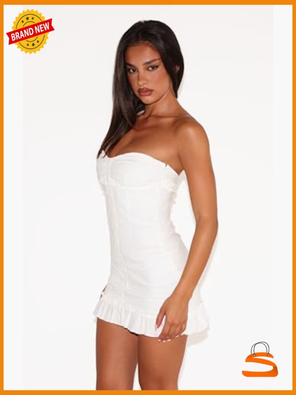 Strapless Mini Dress with Sweetheart Neckline & Ruffle Hem - Picture 3 of 7